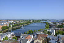 Blick vom Schweringer Dom auf Pfaffenteich. Aufnahme: 18. Juni 2022.