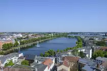 Blick vom Schweringer Dom auf Pfaffenteich. Aufnahme: 18. Juni 2022.