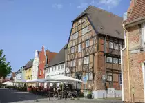 Hansestadt Wismar - Altes Fachwerkhaus an der Ecke Lohberg/Kleine Hohe Stra�e. Aufnahme: 18. Juni 2022.