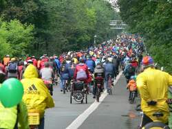 Radfahrer auf der Autobahn - na sowas! Auf der Fahrradsternfahrt, die jedes Jahr im Juni stattfindet, ist es erlaubt.