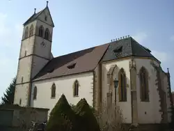 evangelische Dorfkirche in St.Ilgen/Markgr�flerland,  aus dem 13.Jahrhundert,  April 2010