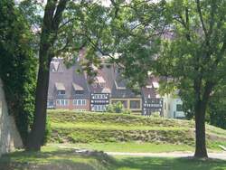 Blick vom Petersberg auf Fachwerkh�user am Domplatz.