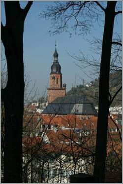 Auf dem Weg zum Schloss ein Blick zurck zur schne atlstadt von Heidelberg.