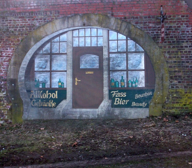Wandbild am Rheinufer - alte Fährstation Essenberg -