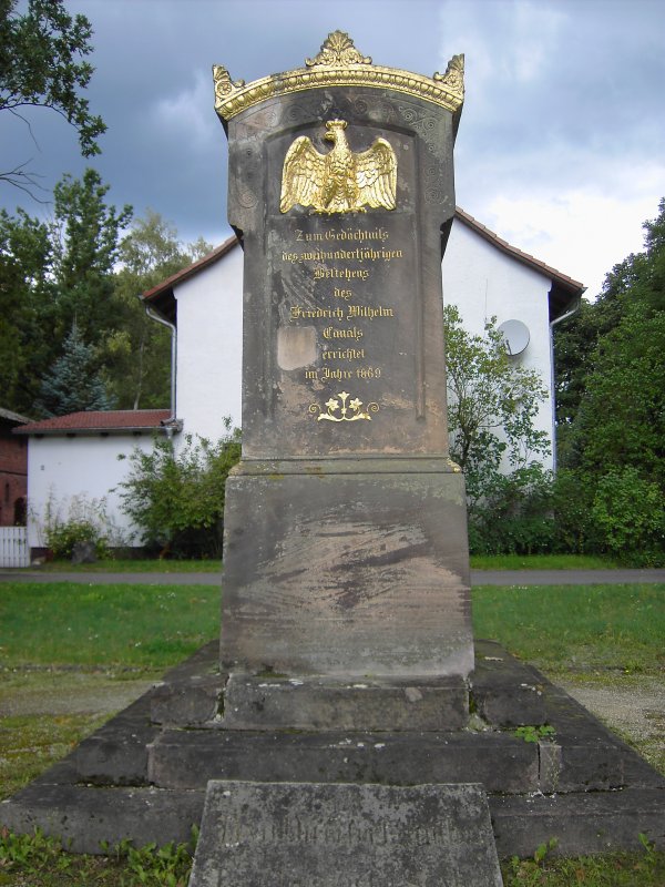  Zum Gedchtnis des zweihundertjhrigen Bestehens des Friedrich Wilhelm Kanal errichtet im Jahre 1869 . Standort: Land Brandenburg, Gemeinde Brieskow-Finkenheerd, Sdlich von Frankfurt/Oder, Aufnahmetag: 05.09.2007